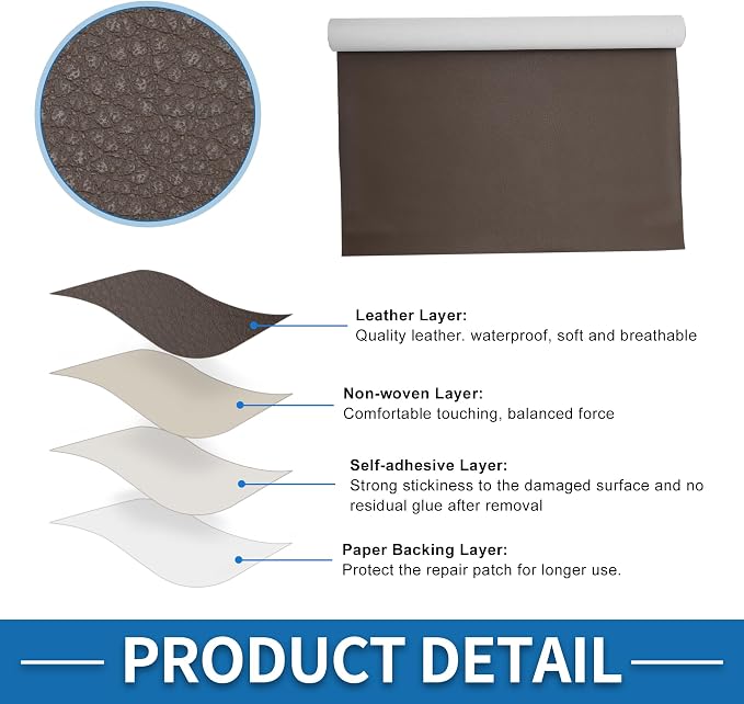 Self Adhesive Leather Repair Patch Strong Stickiness 30"x16" Leather Repair Tape PU Leather Deep Brown 1 Pcs