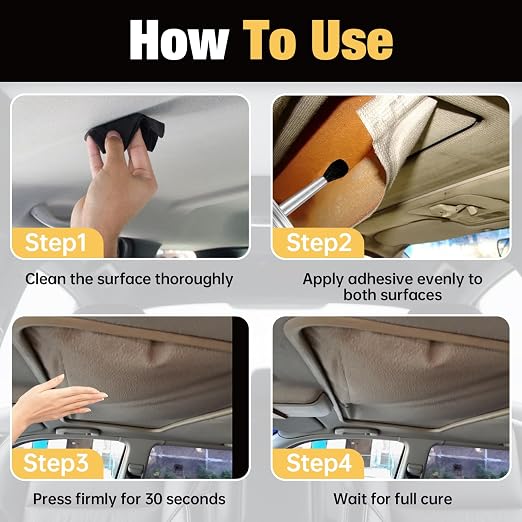 150ML Headliner Repair Glue, Car Headliner Adhesive for Cars Headliner Repair Glue Flexible Car Roof Liner Adhesive with Brush for Automotive interiors, Fabric, Leather