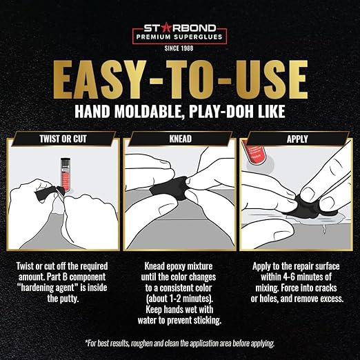 STARBOND 2 oz. Black Epoxy Putty Stick – All Purpose, BPA-Free Epoxy Repair Putty – Rock-Hard Cure for Automotive, Plumbing, Woodworking & DIY Projects