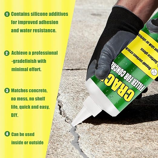Concrete Crack Filler Gray， Cement Crack Filler - Driveway, Walkway, Patio, Concrete Joint Repair (Gray, 2LB)