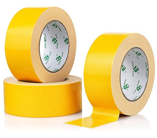 BOMEI PACK Yellow Duct Tape, 3Rolls Heavy Duty Strong Industrial Color Duct Tape 9mil x 1.88inch x 30yds for Packing and Repairing