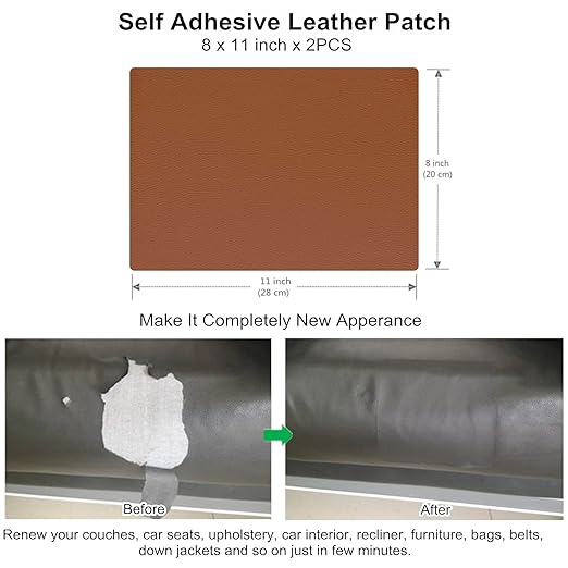 ILOFRI Leather Repair Patch 8x11 inch 2 Pcs, Self Adhesive Vinyl and Leather Repair Kit for Couch, Car Seats, Boat Seat, Furniture, Upholstery, Auto Interior, Sofa, Chair -Light Brown #2