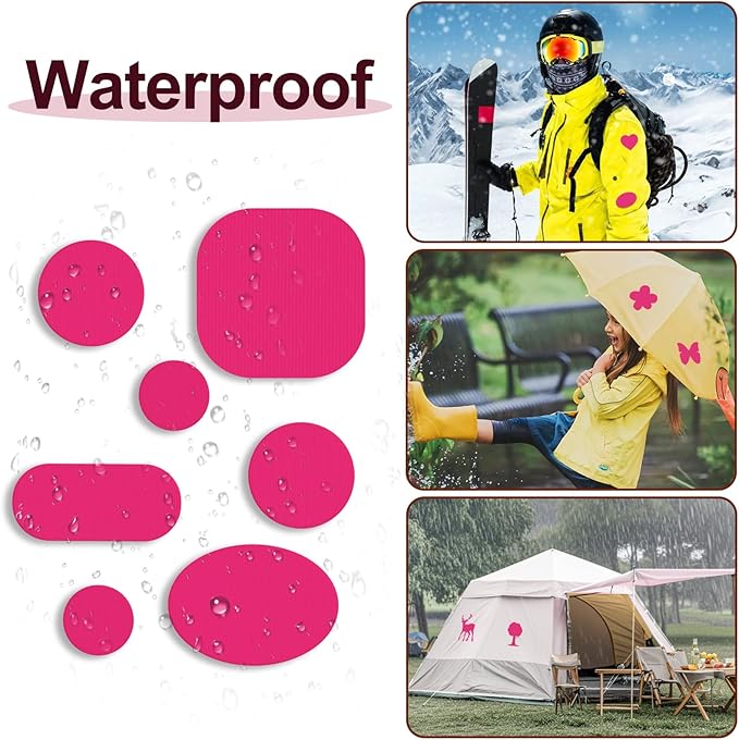 Self-Adhesive Nylon Patches Tent Repair Kit – Outdoor Gear Tenacious Repair Tape, Waterproof Fabric Patches for Clothes, Tent, Down Jacket, Backpack (45pcs, Rose