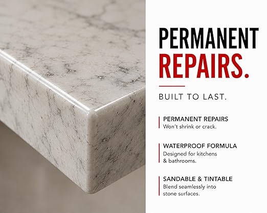 Instant Install 29-20 oz Epoxy Permanent Repair Kit - Granite, Marble, Porcelain, Quartz, & Tile - Chips/Cracks - Rebonds/Rebuilds Missing Pieces - Dry in 29 Minutes - Tintable with EZ-Tint