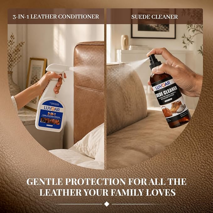 Leather Cleaner and Conditioner Kit - and More for Car Interiors, Apparel, Furniture, Boots & Accessories - with Microfiber Brush & Microfiber Cloth 2 Bottles (16 oz Each)