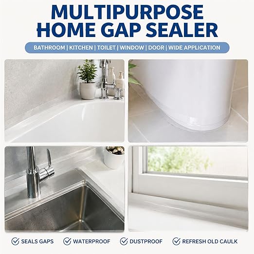 ZOMPAGO Caulk Tape 1.38in x 32.8FT Clear Waterproof Self Adhesive Caulking Tape Peel and Stick Caulk Strip for Bathroom Bathtub Toilet Kitchen Vanity Stain Resistant