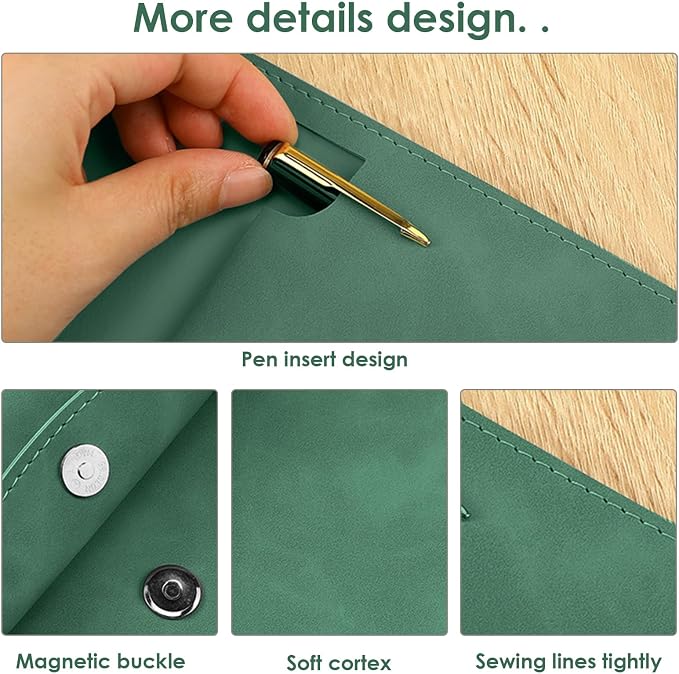 PU Leather Document File Folder,Thin A4 Folder Envelope File Organizer Storage Bag, Receipt Contract Case with Magnetic Closure (Green)