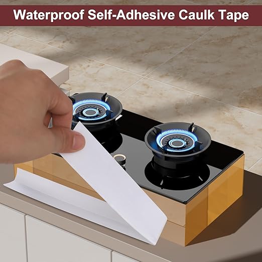 Caulk Tape, 3 Roll White Self Adhesive Caulk Strip Waterproof, Caulking Sealant Tape for Kitchen, Countertop, Bathroom, Sink, Shower, Bathtub, Toilet Edge Protector with Sealing Tool