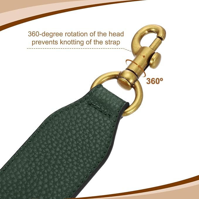 uxcell 22.83 Inch PU Leather Short Bag Strap with Clasp, Purse Handles Handbags Replacement Straps for Clutch Bag Crossbody Underarm Bags, Dark Green, Deep Gold Buckle