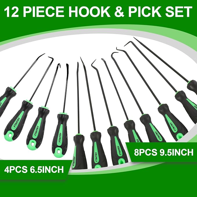 FTIHTRY 12-Piece Pick and Hook Tools Set, Pick Tool Set Car Auto Oil Seal/O-Ring Seal Gasket Pick Hooks Puller Remove, Long and Mini Pick Tool Set