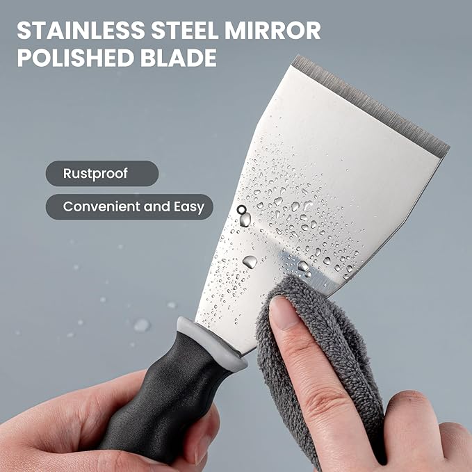 Mister Rui Bent Heavy Duty Scraper, 2 Pack, 3" Bent Paint Scraper with Pole Socket Hammer End, Small Putty Knife Set, Painting Tools