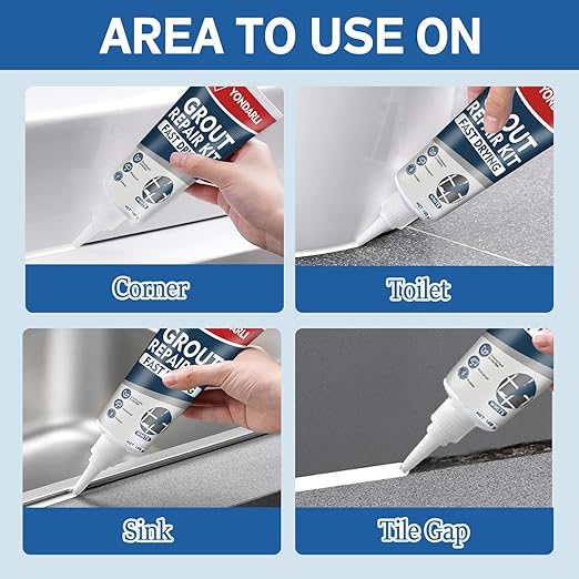 Tile Grout Repair Kit, 1 Pcs Grout Filler for Shower Caulk, Fast Drying Grout Sealer for Bathroom Kitchen Floor Tile, Grout Pen Paint White, 3.5oz