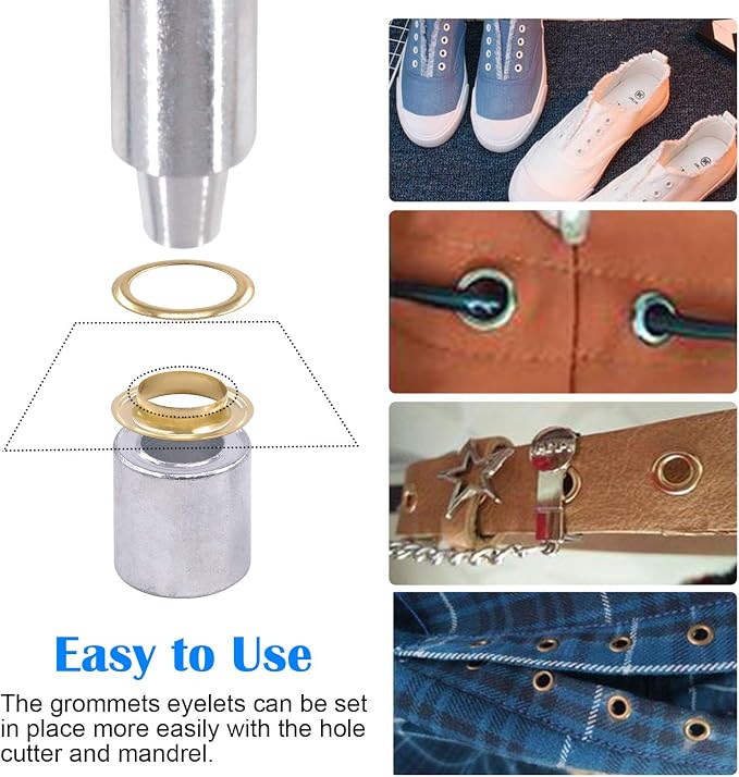 Glarks 124Pcs 1/2 Inch Gold Grommets Eyelets with Tool Sets, 120Pcs Grommets Eyelets with 4Pcs Installation Tools for Fabric, Canvas, Curtain, Clothing, Leather Repair and Decoration