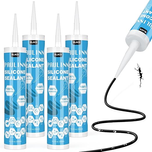 PAULINN 4 Pack Black Silicone Caulk Waterproof 100% Silicone Caulk for Kitchen & Bathroom