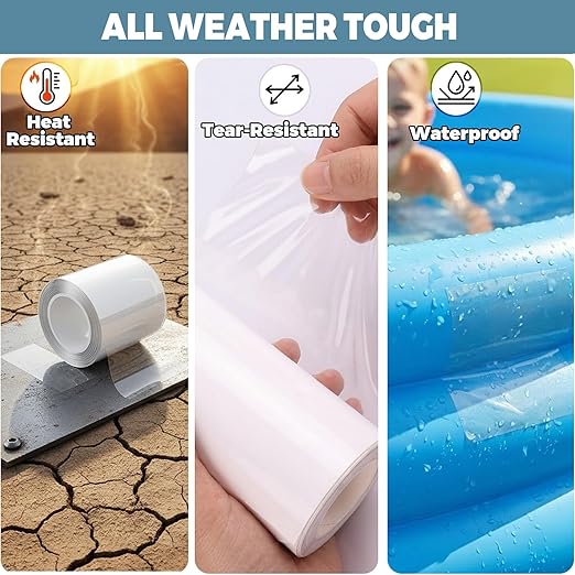 16.4FT x 5 Inch TPU Waterproof Repair Tape, Heavy Duty Vinyl Patch Kit for Inflatable Pool, Floats, Air Mattress, Bounce House, Tent, Canvas, Canopy & RV Awnings – Extra Long Clear Sealing Roll