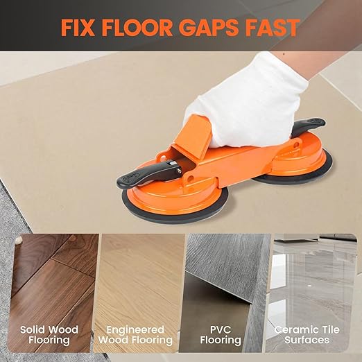 Floor Gap Fixer Tool Kit with Heavy Duty Rubber Mallet, Floor Dual Suction Cup Tool Upgrade 45° Striking Surface for Laminate, Hardwood, and Vinyl Floor (Orange)