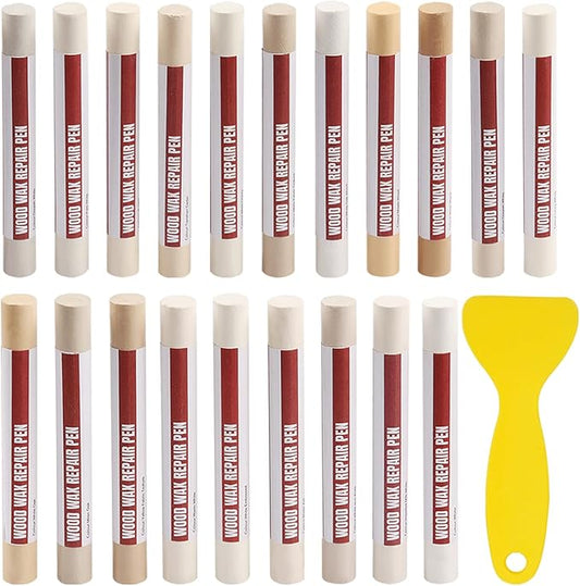 Wood Filler Sticks, 20 Colors Wood Repair Wax Crayons with Scraper, Wood Touch Up Markers for Repairing Scratches, Cracks, Holes in Cabinets, Floors, Tables and Doors[Light Color Series]