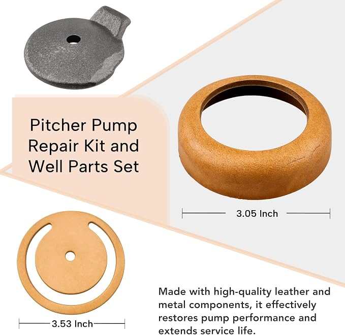 Pitcher Pump Repair Kit and Well Parts Set Fit for Simmons 1160/PM500 & No. 2 Hand Pumps 3 1/2 inch Lower Valve Leather with Pitcher Pump Cup Leathers, Check Valve Weight and Maintenance