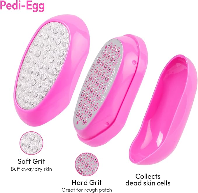 RED by Kiss Stainless Steel Ped Egg Foot File 2 in-1 Callus Remover for Dry and Wet Feet, Smooth Rough Skin, Include 2 Grit (Soft & Hard), Washable Foot Scrubber for Cracked Heels