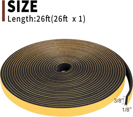 Yotache Foam Seal Tape 3/8" W X 1/8" T (New Adhesive Craft), High Density Adhesive Foam Weather Stripping Seal for Door and Window, 26 Ft Length