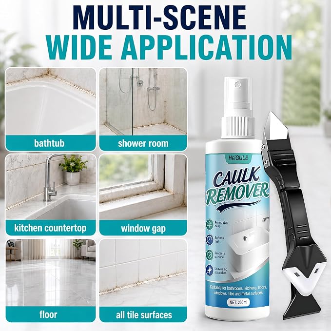 Caulk Remover, Softens Caulk Easily Rapid Decomposition Surface Safe, 6.7Oz | Suitable for Bathroom, Kitchen, Floor, Window and Other Surfaces, it Powerfully Penetrates and Quickly Removes Dirt and Grime