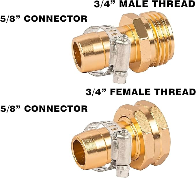 Hourleey Garden Hose Repair Connector with Clamps, Fit for 3/4" or 5/8" Garden Hose Fitting, Male and Female Hose Adapter Water Hose Repair Kit, 5 Set