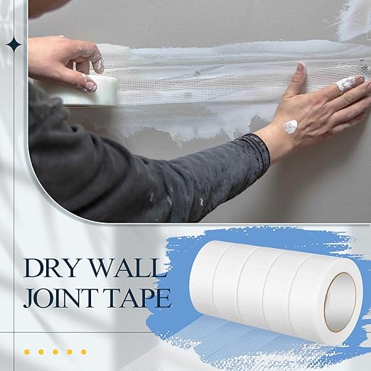 Pushglossy 5 Rolls Drywall Joint Tape 1.8 Inches x 492 ft Self Adhesive Fiberglass Mesh Drywall Joint Tape White Heavy Duty Wall Crack and Seam Patch for Repairing Joining Finishing