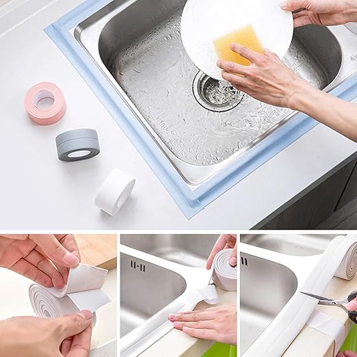 3 Rolls Caulk Tape Self Adhesive Caulk Strip Waterproof,Gray Caulking Sealant Trim for Bathroom, Caulk Sealing Strip for Toilet Sink Edge Protector with Sealing Tool (10.5Ft x 1.5In)