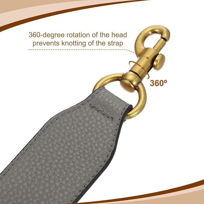 uxcell 22.83 Inch PU Leather Short Bag Strap with Clasp, Purse Handles Handbags Replacement Straps for Clutch Bag Crossbody Underarm Bags, Grey, Deep Gold Buckle