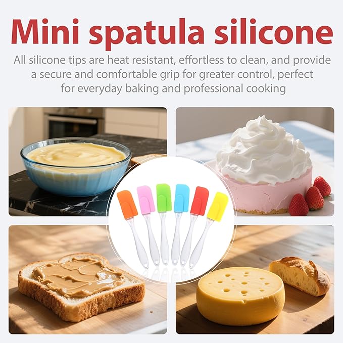 Mini Silicone Spatula Set 6 Pack – Heat-Resistant,Reusable & Non-Stick Spatulas for Baking,Cooking & Mixing – Dishwasher Safe,Multi-Color,Child-Safe Design Tnkcter
