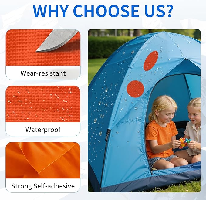 Waterproof Self-Adhesive Nylon Fabric Repair Tape - Tent Repair Kit,4pcs Fabric Patches for Jacket, Clothes, Puffer Down Jacket,Sleeping Bag, Outdoor Gear Tenacious Repairs Tape, Orange