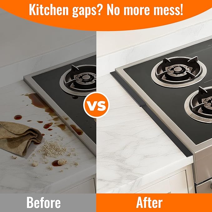 Stainless Steel Stove Gap Covers, Stove Gap Filler for Kitchen, Range Trim Kit for Counter Sink, Adjustable Length 13.8" to 27.5" Heat Resistant Stove Guard Between Stove & Countertop, Black ( 2 PCS)