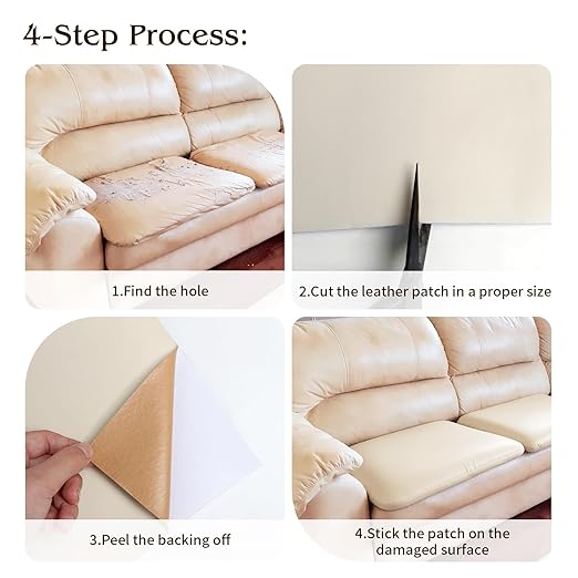 BSZHTECH Leather Repair Tape Self-Adhesive Leather Repair Patch for Couch Furniture Sofas Car Seats Advanced PU Vinyl Leather Repair Kit (Beige, 17X79 inch)