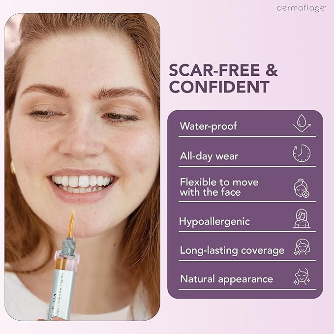 Dermaflage Scar Filler Kit - Tan - Deep Scar Cover and Waterproof Concealer for Acne Scars Wrinkles, and Ice Pick Scars Makeup, 1 mo supply