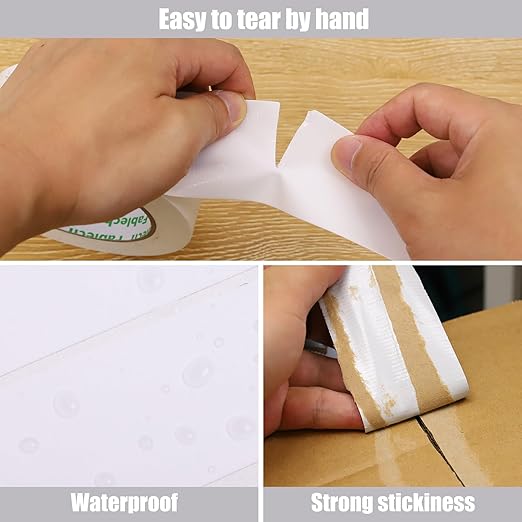 3 Pack Heavy Duty Duct Tape, 9 Mil Thickness, 2 Inch x 30 Yards, Waterproof Strong Adhesive, Flexible, Tear by Hand, Multi-Use for Home Repairs, DIY, Indoor Outdoor (White)