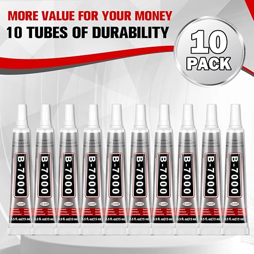 B7000 Bedazzling Glue (10 Pack, 15ml), Clear Rhinestone Jewelry Adhesive with Precision Tip for Crafts, Fabric, Clogs & Nail Art