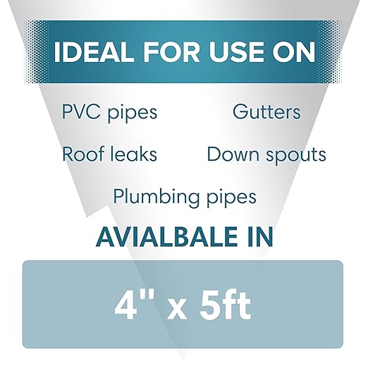 Polar Black Waterproof Tape Seal - 4" x 5ft | Rubberized Waterproof Tape for Leaks & Cracks on Roofs, PVC Pipes, Drainpipes, Plumbing & Gutters | Indoor & Outdoor Sealant Tape for Lasting Protection