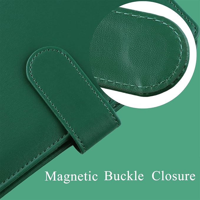 Antner A6 Notebook Binder 6 Ring Refillable Budget Planner Cover for A6 Refill Paper, PU Leather Loose Leaf Personal Planner Wallet Money Organizer Binder with Magnetic Buckle Closure, Dark Green