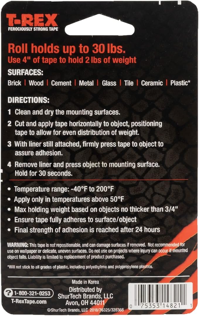 T-Rex Waterproof Mounting Tape, Clear (285338) (Pack of 2)