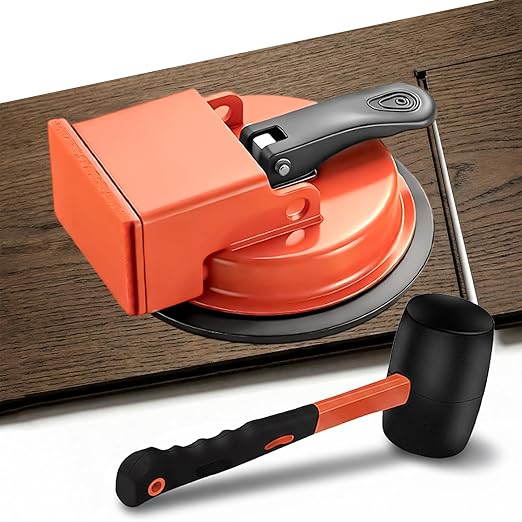 Floor Gap Fixer Tool for Laminate Floor, Vinyl Plank (LVP), Laminate, Hardwood & Tile Flooring，Vacuum Suction Cup & Rubber Anti-Slip Cushion Pad, Eliminate Unsightly Gaps Instantly (with Mallet)