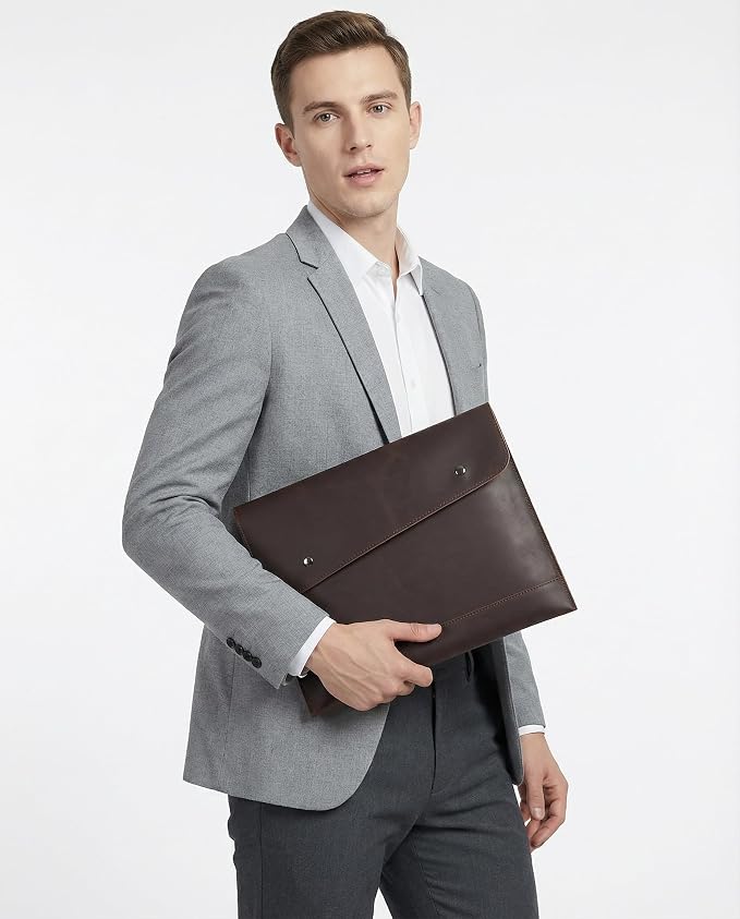 Vintage pu Leather 13" Certificate File Laptop Sleeve Case Business Clutch Envelope Bag Office Documents Folder (LHG22 Dark Brown)