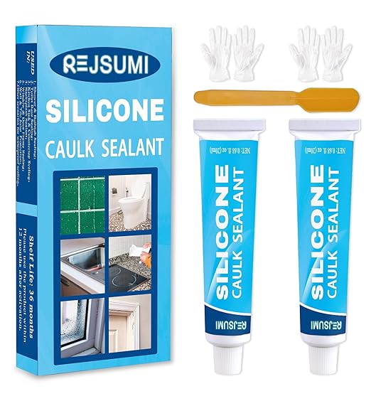 Clear Silicone Caulk Sealant 0.68 fl.oz(20ml)*2, Waterproof & Strong Adhesion, Shrink & Crack Proof for Kitchen Bathroom Window Door Toilet Shower Sink