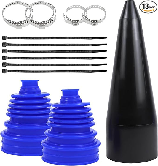 Wuyaoyao 13PCS CV Axle Boot Repair Kit, 2PCS Silicone CV Boot with 4 Stainless Steel Clamps & 6 Cable Ties & Expander Tool, Waterproof Dustproof CVs Joint Boots Kit, Universal Car Accessories (Blue)