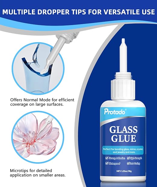 Glass Glue, 35g Heavy Duty Super Strong Clear Glue, Waterproof Heat Resistant Adhesive for Glass Bonding, Repair, Crystal, Mirrors, Windows, Glassware, Crafts, DlY Kits