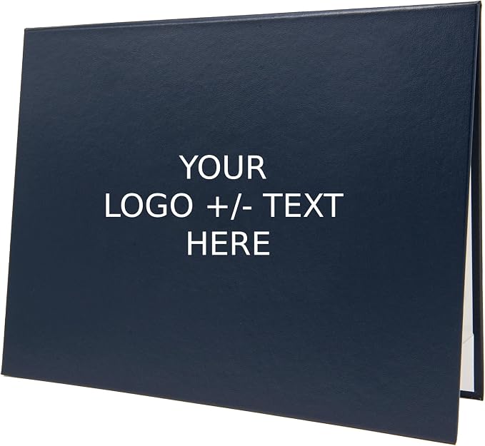 Premium Navy Blue Faux Leather Document Cover 8x6 Small Size | Tent-Style Opening, Non-Padded, Custom Metallic Foil Printing | Ideal for Diplomas, Awards, Certificates with Professional Finish