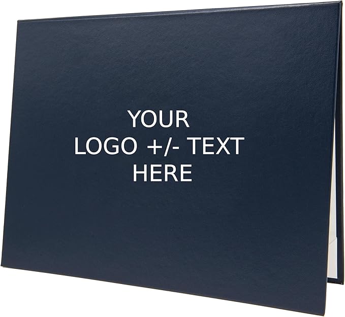 Navy Blue Faux Leather Document Cover 8.5x11 Letter Size | Tent-Style, Non-Padded with Metallic Foil Custom Printing | Professional Presentation for Awards, Diplomas and Certificates