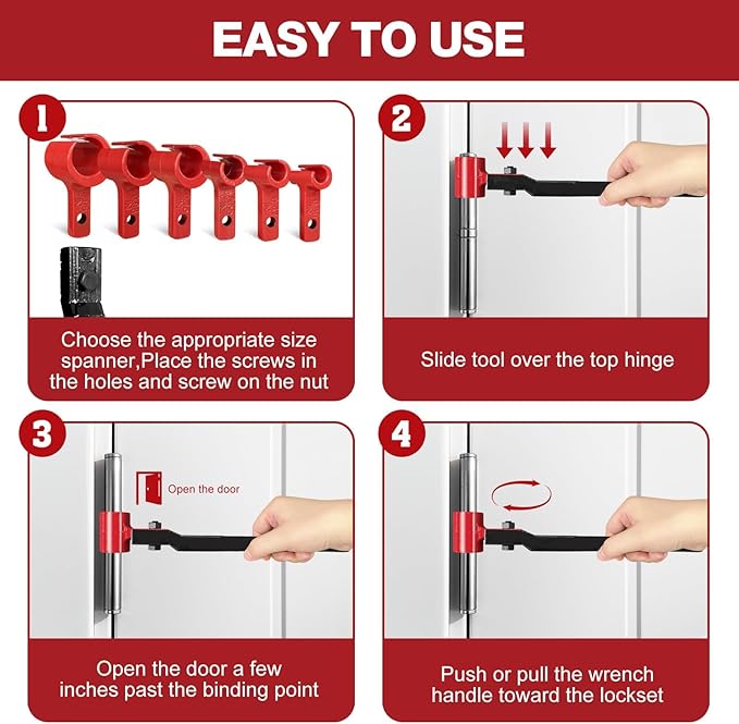 Door Hinge Adjustment Tool Set - 6 in 1 Precise Hinge Gap Adjustment Wrench for Residential and Commercial Doors Reinforced Steel Design Door Hinge Tool for Door Alignment Repair and Installation