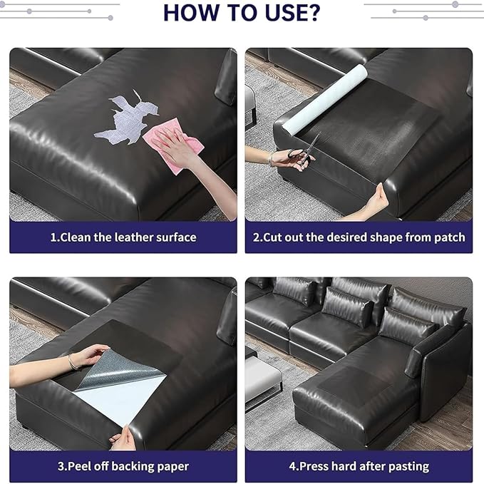 Leather Repair Patch 24x54 Inch, Self Adhesive Leather Repair Tape, Large Vinyl Repair Kit for Sofa Couch Furniture Car Seats, Strong Adhesion Waterproof Scratch Resistant Easy Cut (Black)