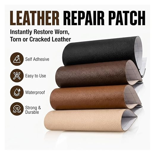 Cremsy Leather Repair Patch Tape, Self-adhesive Leather Repair Patch Kit for Couch Sofa Car Seats, Waterproof Vinyl Repair Patch, Cuttable Furniture Repair Tape for Chair Jacket (19, Dark Coffee)