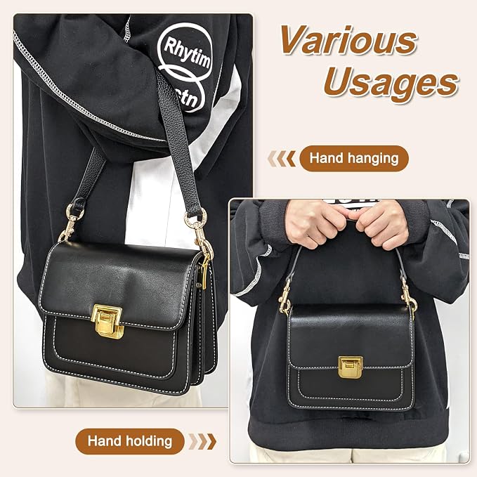 uxcell 22.83 Inch PU Leather Short Bag Strap with Clasp, Purse Handles Handbags Replacement Straps for Clutch Bag Crossbody Underarm Bags, Dark Khaki, Deep Gold Buckle